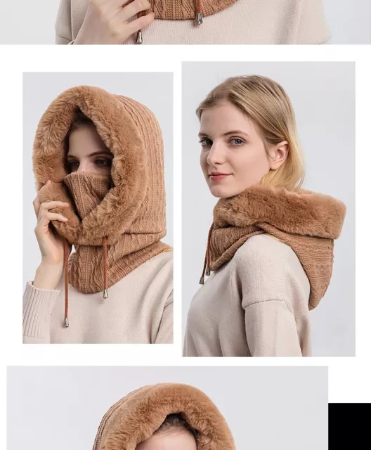 Bufanda para Mujer De Piel Mascara para Invierno Gorro De Punto Pasamontañas 16