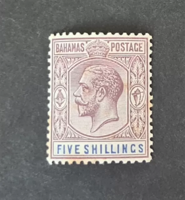 STAMPS BAHAMAS 1921 KGVI 5/- SG88 WMK MULT CR CA MINT HINGED - #1998a