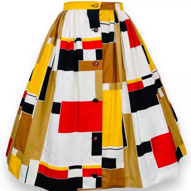 Vintage 70s Womens Funky Geometric Color Block Print Skirt 24" - 25" / XS