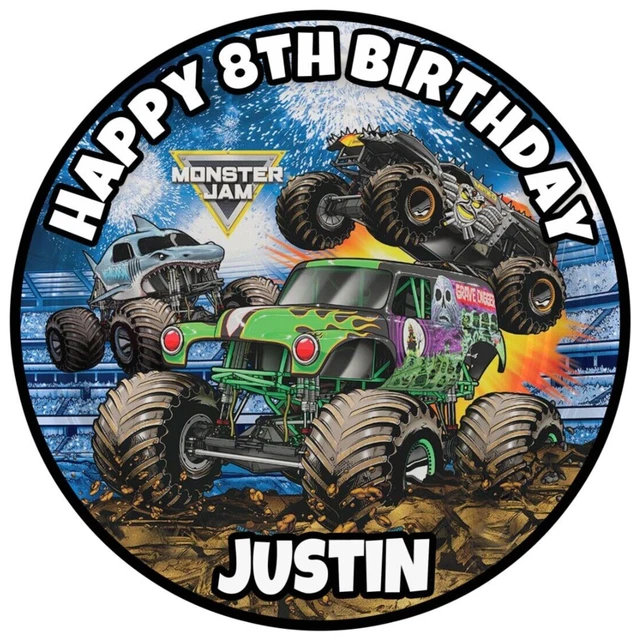 MONSTER JAM EDIBLE Icing Sheet Cake Topper Round Image PERSONALISED ...