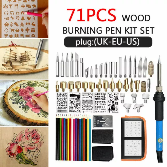 71Pcs 60W Wood Burning Pen Soldering Iron Kit Stencil Pyrography Craft Tool 110V