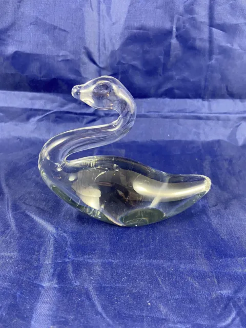 Crystal Clear Duck Or Swan Paperweight Figurine Hand Blown Art Glass 3.75” Tall