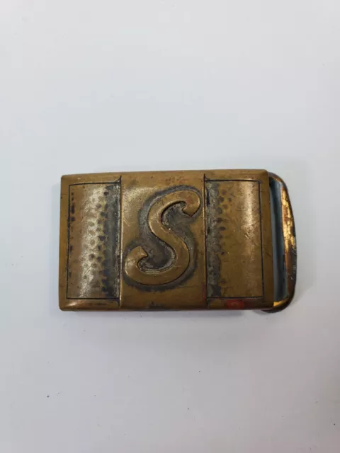 Vintage Hickok USA 1 Inch Brass Belt Buckle Letter S Initial Worn ZN-Alloy