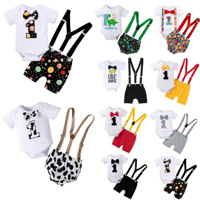 Kids Infant Boy One 1st Birthday Outfit Short Sleeve Bow Tie Romper Shorts Pants