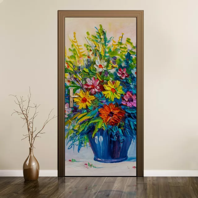 Removable Door Sticker Mural Home Decor Decal Painting Abstract Flowers Picture