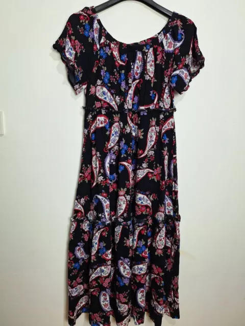 Symple Be Paisley Pattern On/Off Shoulder Womens Dress Size 14 Round Neck Midi