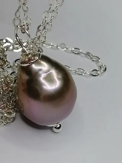 Cultured Freshwater Kasumi Pearl Pendant 925 Sterling silver chain necklace 462