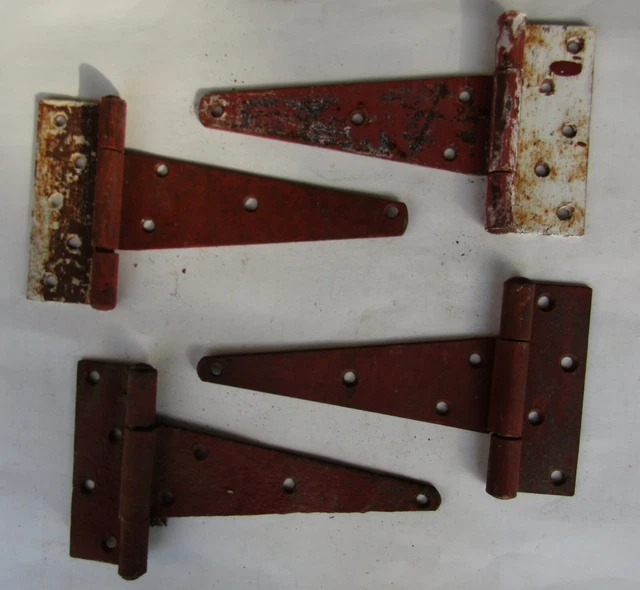 Lot of 4 Vintage Metal Barn Door T-Strap Hinges Rustic Primitive Barn Fresh