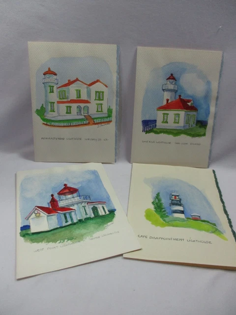 4 Framed Original Watercolor Blank Cards -  Western Lighthouses - J Thomle 2