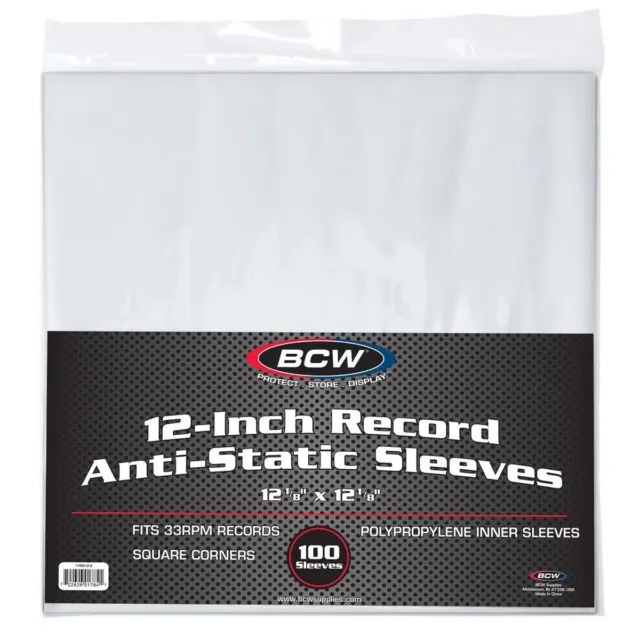 BCW 12" Vinyl Record Anti-Static Inner Sleeves for 33RPM Albums (100 pack)