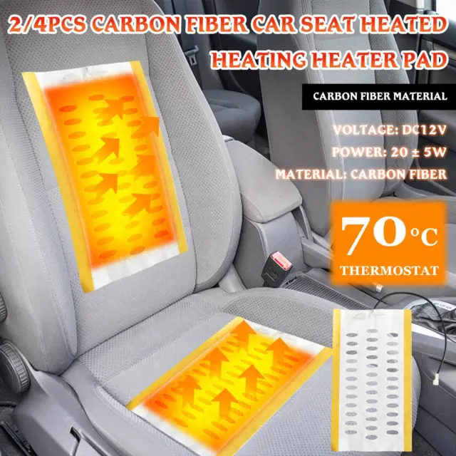 2/4 piezas almohadilla térmica de calefacción para asiento de automóvil de fibra de carbono