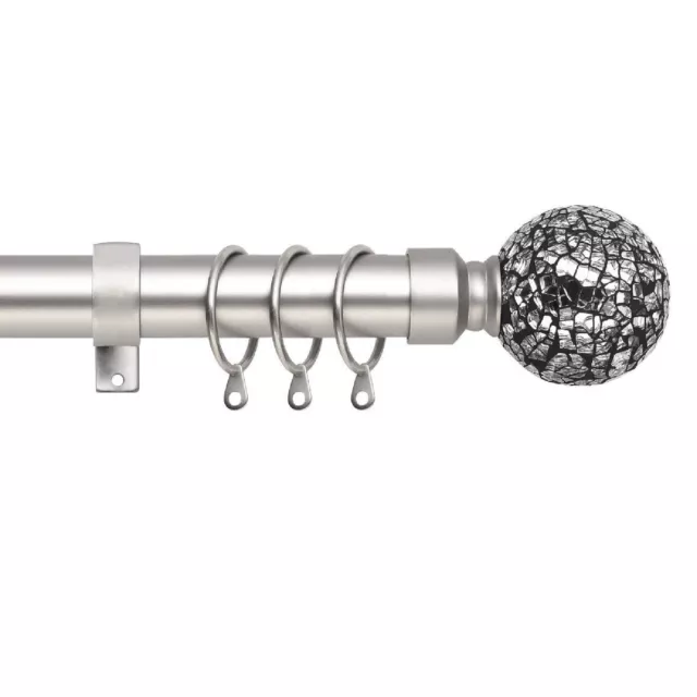 Extendable Metal Curtain Pole Includes Superior 60mm Finials, Rings & Fittings