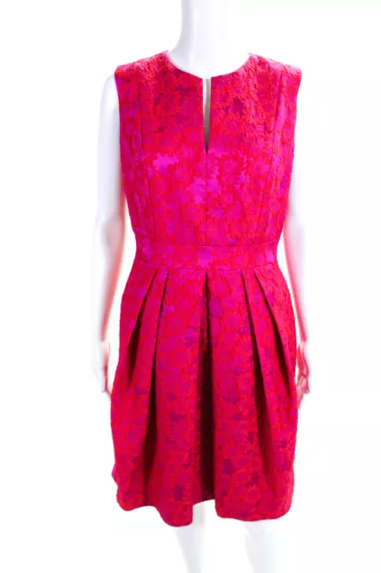 Carmen Marc Valvo Womens Back Zip V Neck Floral A Line Dress Red Purple Size 6