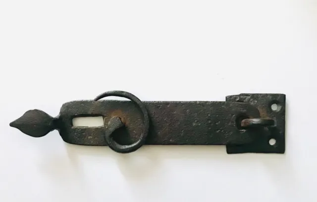 18th Century Iron Door Lock Hasp Curl Snake Pin Blacksmith Forged Latch Antique