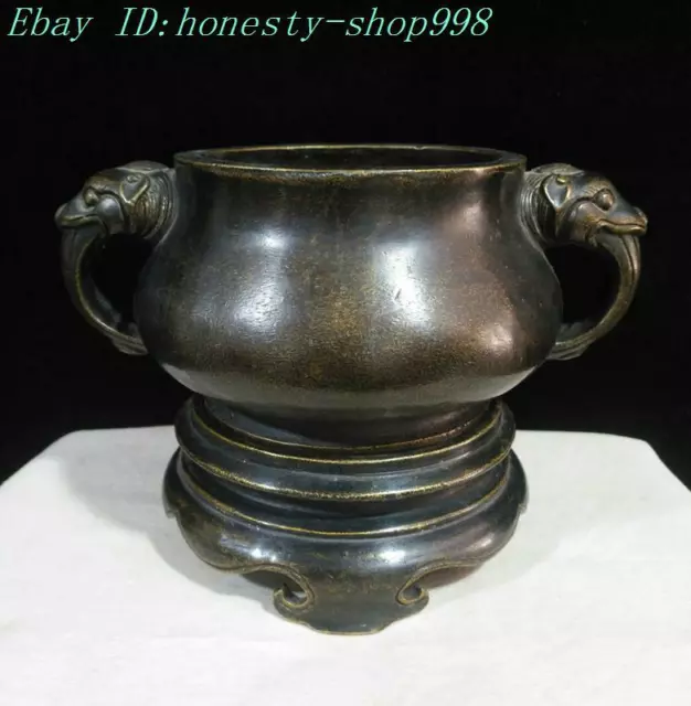 7.6" Marked old chinese dynasty bronze beast statue incense burner censer