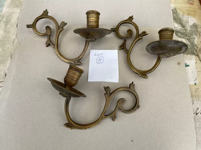 3 X Vintage Brass Wall Mounting Candle Holders