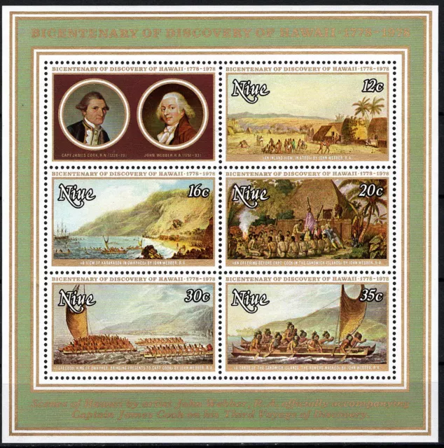 Niue - Landung von Captain Cook auf Hawaii Block 3 postfrisch 1978 Mi. 193-197