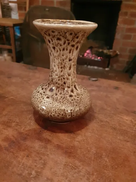 Fosters Pottery Vintage Vase Brown Honeycomb Mottled Drip Glaze Vase 14cm High