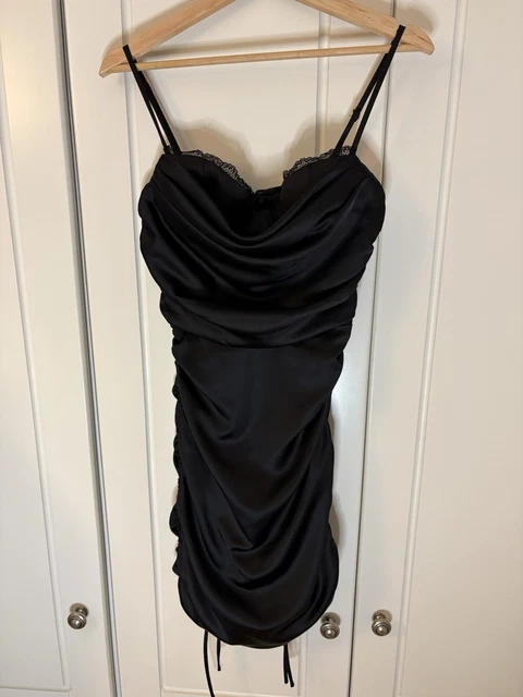 oh polly black satin lace dress Lace Soft-Scoop Corset Satin Midaxi Dress in Black