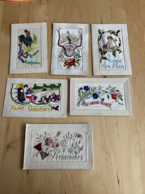 ww1 military silk embroidered postcards x 6, Santa, Rooster, Cherub etc