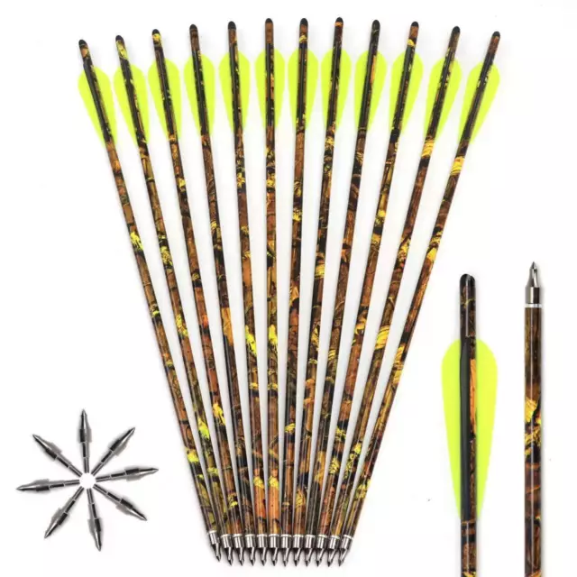 12pc 16-20'' Carbon Crossbow Bolts Hunting Arrows OD 8.8mm 100Gr Arrowheads tips