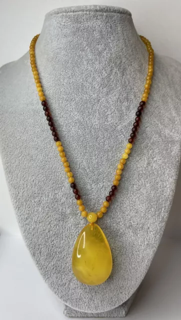 GENUINE Yellow BALTIC Amber Stone NECKLACE.EGG YOLK Color Amber Stone PENDANT.