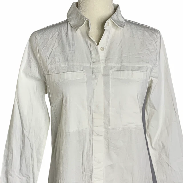 Walter Baker Wyatt Button Down Shirt XS White Pockets Collar Long Sleeve Stretch