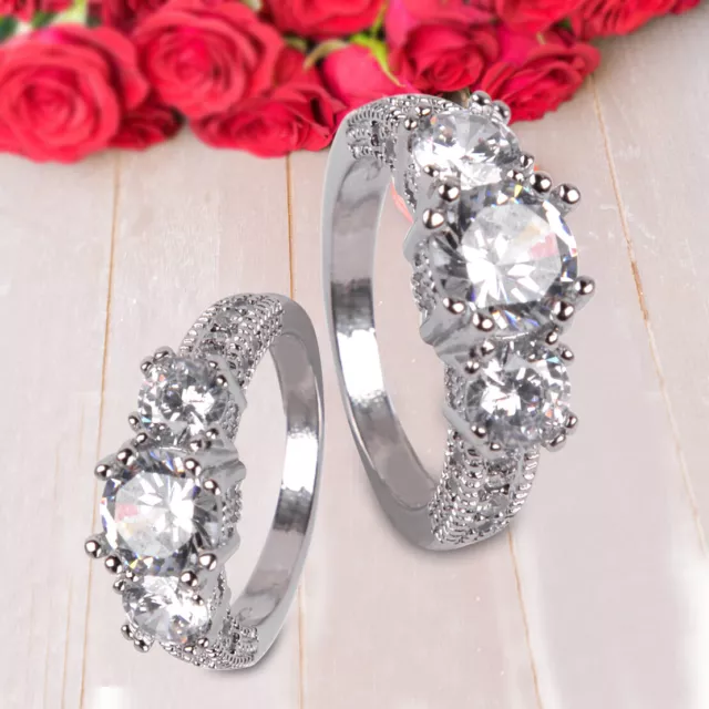 Luxury Zircon Silver Plated Wedding Party Band Ring Elegant Jewelry Size 6-9 rt