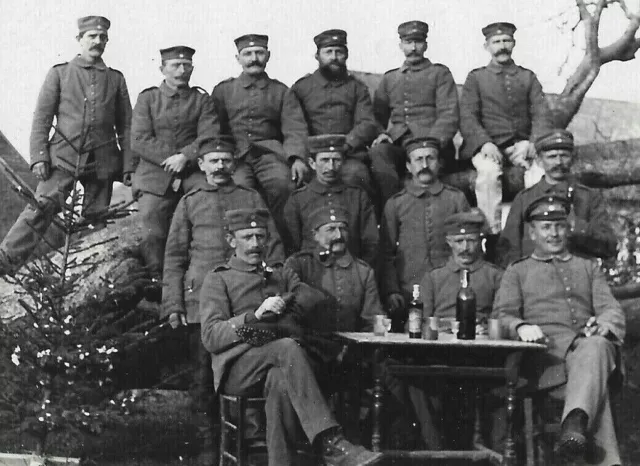WW1 Military Photo Postcard Group German Soldiers Outside Fallen Tree Drinking