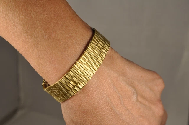 Bracelet Manchette Vintage Extensible Couleur Or Avec Cabochon Cristaux - Occasion