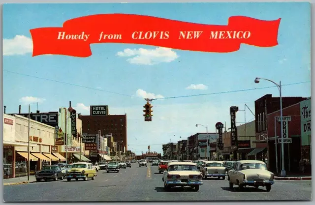 Vintage 1950s CLOVIS, New Mexico Postcard MAIN STREET Downtown Scene Chrome