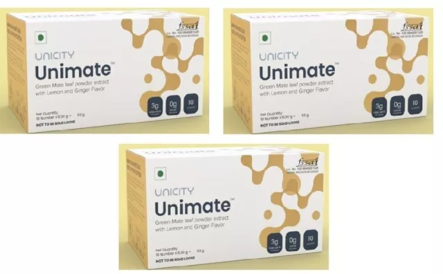 3 X UNICITY UNIMATE LIMÓN JENGIBRE yerba mate mezcla de bebidas, 10...