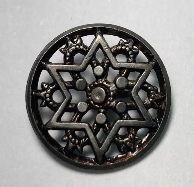 Antique Vintage Metal Openwork Picture Button With Star Design 3/4”