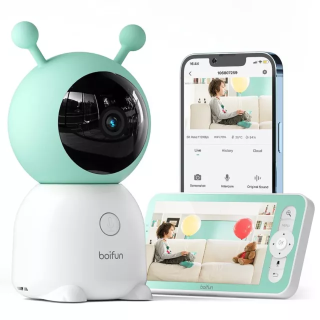 Baby Camera Monitor,5 Video Baby Monitor with 1080P Camera,2-Way  Talk,Sound Detect and Motion Monitoring,Night Vision,Temperature and  Humidity Monitoring,PTZ Wireless Baby Monitor with APP Control White