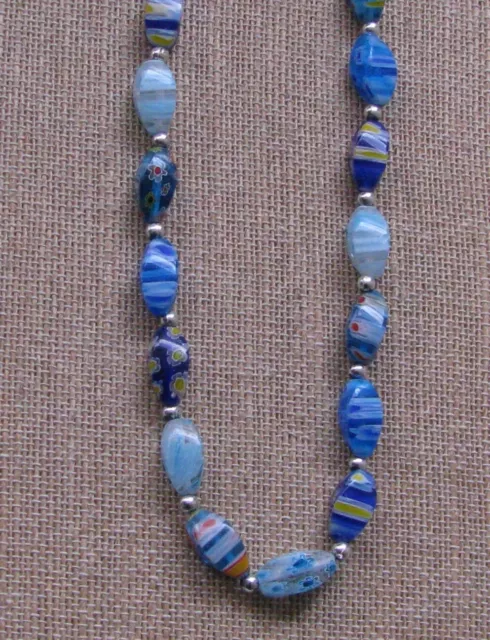 Costume Estate Jewelry*Blue Glass Millefiori Necklace*Bonus Earrings