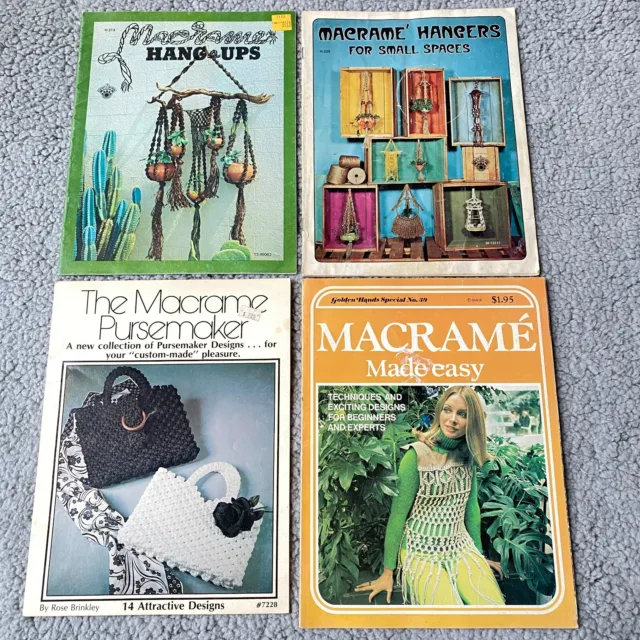 4 Vintage Macrame Mixed Variety Books Patterns Purses Plant Hangers Wall Decor