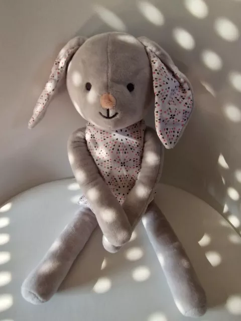 Doudou lapin gris blanc rose robe OBAIBI - 40 Cm