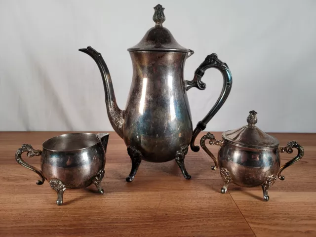 Leonard Silverplate 3pc Coffee Tea Pot - Sugar - Creamer - Vintage