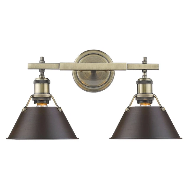 Golden Lighting Orwell AB 2-Light Aged Brass Bath Light with Rubbed Bronze Shade
