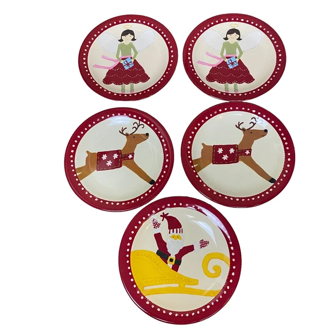 Pottery Barn Kids Christmas Melamine Plates Set of 5 Reindeer Fairy Santa