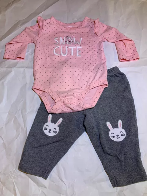Carters 2-Piece Outfit "Snow Cute" Bunny Baby Girl Size 6 Months Winter Spring