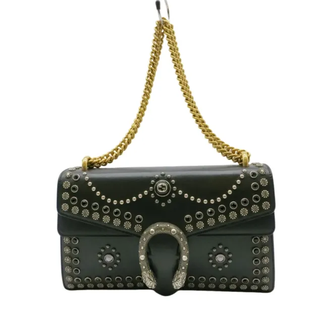 Authentic GUCCI Studded Dionysus Shoulder Bag Black Leather #36633498