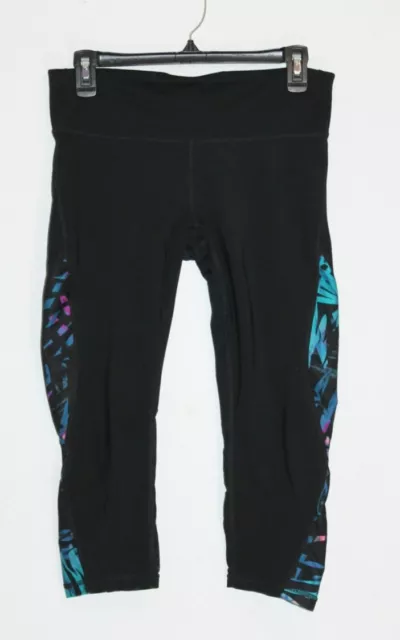 Gapfit black capri leggings with multicolor sides mesh back Size M gfast