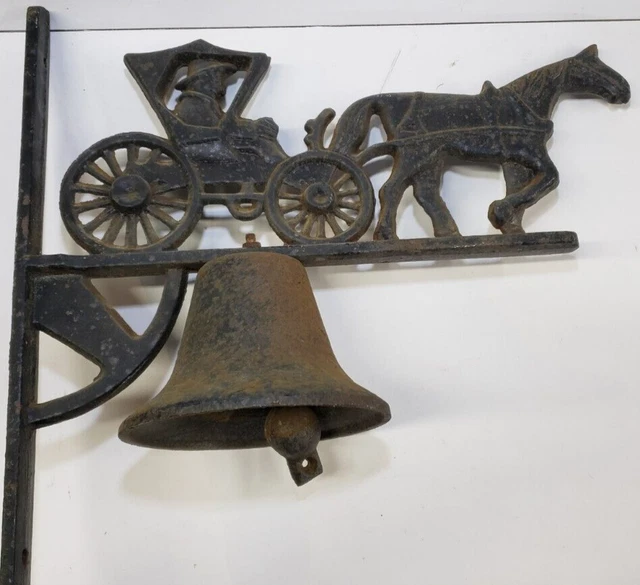 Antique Cast Iron Horse & Buggie Porch Bell - Vintage Dinner Bell
