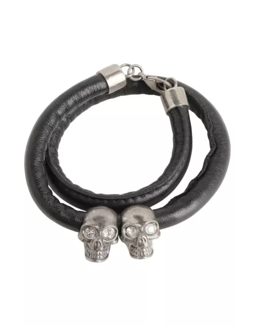 Alexander Mcqueen Leather & Crystal Double Skull Wrap Bracelete/Choker Necklace