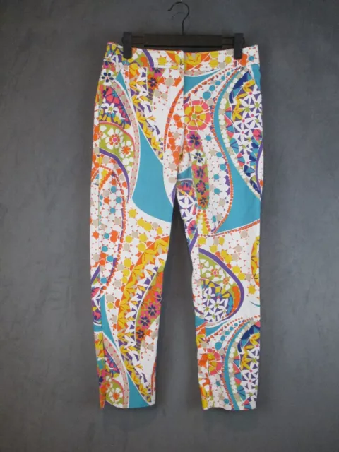 Trina Turk Pants Womens Size 4 White Colorful Geometric Print Cropped Moss 2