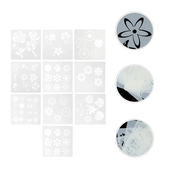 10 piezas Plantillas Huecas Para Pintar Flores White