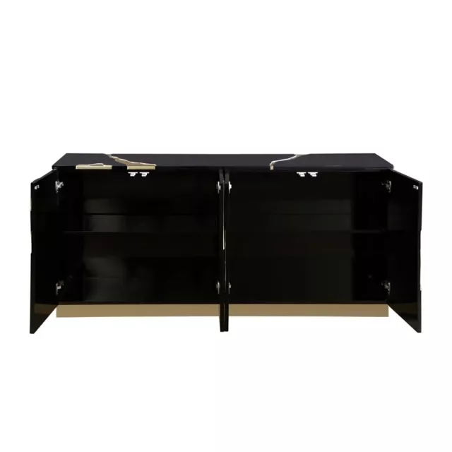Sanford Black Lacquer Wood High Gloss with Gold Accent Modern-Sideboard