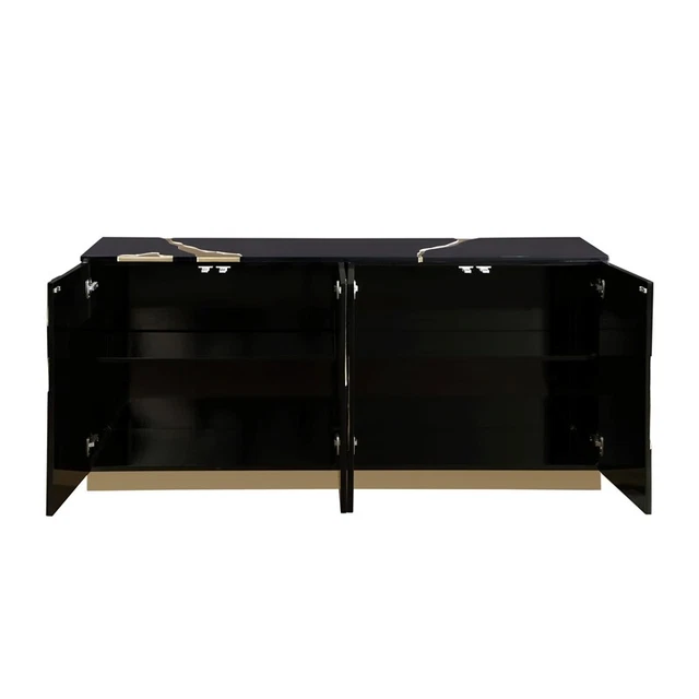 Sanford Black Lacquer Wood High Gloss with Gold Accent Modern-Sideboard