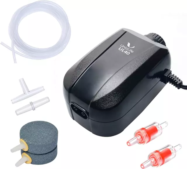 Aquarium Air Pump Dual Outlet Fish Tank Aerator with Accessories for up to 200 G